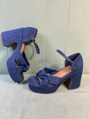 A.N.A Holland Mujer Talla 8 1/2 M Denim Tacón Grueso Zapatos Sandalias Boho Gótico Ángel Foto 1 de 4