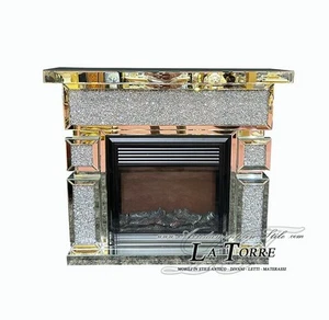 Camino moderno specchio argento elettrico aria calda fiamma a led impero FP020 - Foto 1 di 2