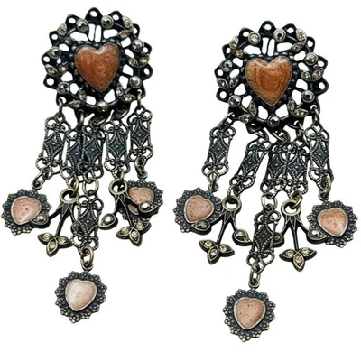 Pendientes Corazón Banana Bob De Colección Pierced Cristal Rosa Esmalte Corazón Cuelga Años 90 Foto 1 de 4