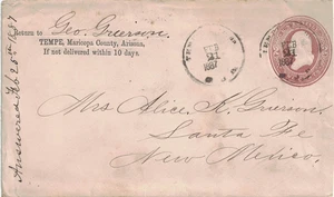 1887 Tempe, Arizona Territory Cancel on Cover via Phoenix, AZ to Santa Fe, NM ~ - Picture 1 of 2