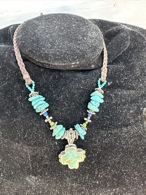 Collar Cruz Turquesa Genuina Plata Esterlina 925 BARSA VINTAGE Foto 1 de 4