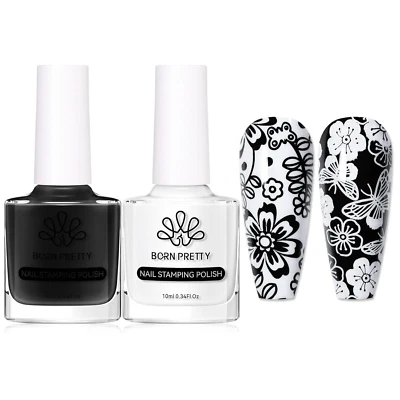 Juego de esmalte de estampación de arte en uñas blanco negro manicura imagen sello Foto 1 de 4