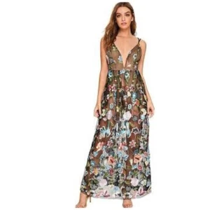 L’atiste Black Flower Embroidered Backless Bodysuit Prom Dress size Small - Picture 1 of 15