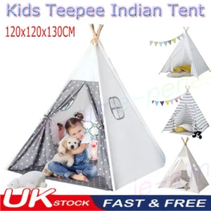 Large Kids Canvas Teepee Star Wood Indian Tent Child In/Outdoor·Play House 160CM - Picture 1 of 28