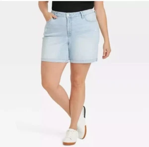 Ava & Viv Shorts Womens 20W High Rise Inseam 7" Stretch No Gap Waist Denim NWT - Picture 1 of 8