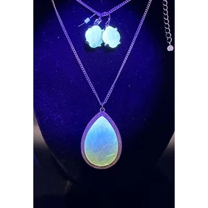 LEUCHTET Avon NR signiert Nina Ricci Anhänger Halskette Ohrringe Set groß GELB - Bild 1 von 20