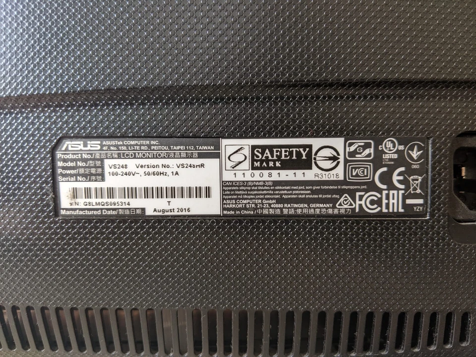 ASUS VS248HR 22" Computer Moinitor - 1080p HDMI 60HZ - Used - Image 1 of 4