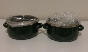 Granada Genuine Porcelain On Steel Green Covered Soup Casserole Pots Set Of 2 - Picture 1 of 11