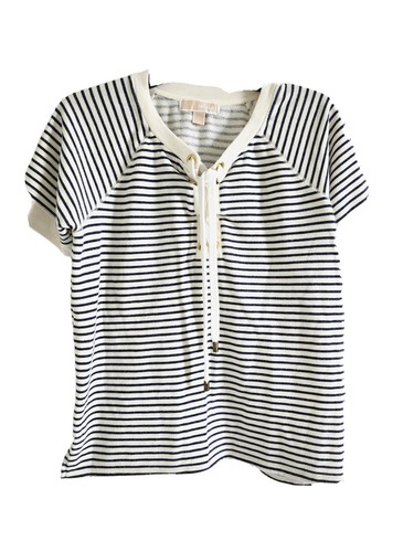 TOP DONNA MICHAEL KORS TAGLIA M BEIGE BLU NAVY RIGHE SS