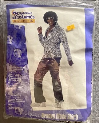 Groovy диско рубашка и афро парик костюм мужской X-Large 1970-х California костюмы - Изображение 1 из 4
