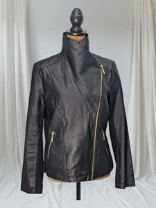 IMAN Global schicke schwarze Leder Motorrad Jacke M zweireihig Reißverschluss gefüttert neu ohne Etikett - Bild 1 von 14
