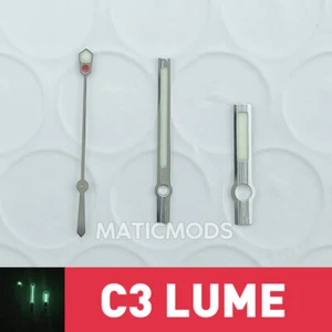 NH35A Brushed Silver Red Baton Watch Hands with C3 Lume for 28.5mm SKX Dials - Picture 1 of 3