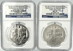 2 COIN SET - 2013 P&W 5 Star Generals Silver Dollars NGC PF70 ULTRA CAMEO & MS70 - Picture 1 of 2