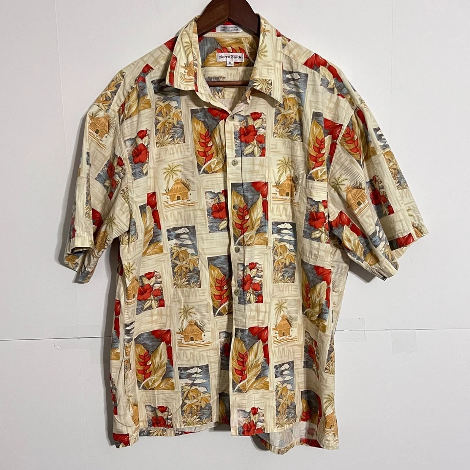 Pierre Cardin Mens Shirt Size XL Beige Full All Over Print Art Short Sleeve - Image 1 of 4