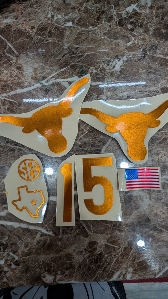 Texas Longhorns chrome Full Size FS Football Helmet Decals SEC - Image 1 of 1