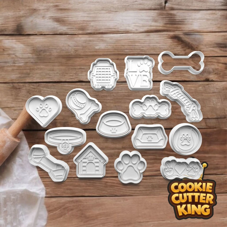 Dog Item Cookie Cutter Set with Embosser Stamps - Pet Toys Bones Paws Bowl Colla - image 1 of 1