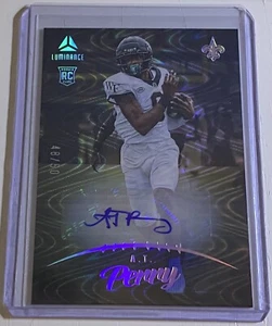 A.T. Perry 2023 Panini Luminance Rookie Autographs Blue Auto RC /50 #151 Saints - Picture 1 of 2
