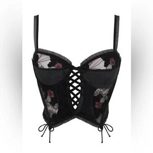 New! For love and lemons Margot black velvet bustier teddy 10077 - Picture 1 of 11