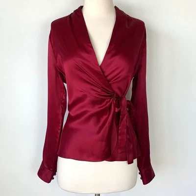 The Limited 100% Silk Red Long Sleeve Wrap Blouse Size Small NWT - image 1 of 4
