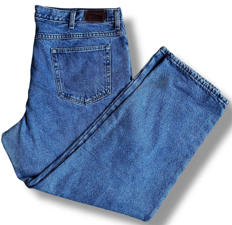 Vintage LL Bean Blue Jeans Mens 42x32 Blue Double L Natural Fit Flannel Lined - Image 1 of 4