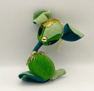 Rare Vintage Green Deer Christmas Ornament Felt Flocked Japan Mid Century Kitsch - Picture 1 of 7