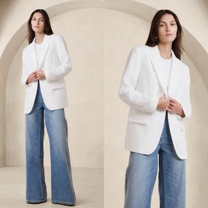 Blazer Banana Republic Lina Relajado Blanco Lino Talla 4 Minimalista Tranquilo Lujo - Imagen 1 de 11
