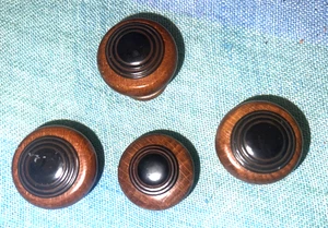 Lot of 4 Wood & Black Metal Drawer Pull Knobs Handles: 3 Lg and 1 Sm - Picture 1 of 3