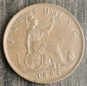 Farthing - 1884 - Testa di panino Regina Vittoria - Grande dettaglio - - Foto 1 di 4