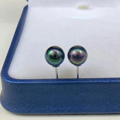 Pendientes Perla Tahití Negro Redondo Natural Dama Regalo Foto 1 de 4