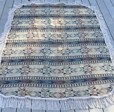 Vtg Sure Fit Sofa Throw Blanket Southwest Aztec Fringes Textured Knit 70x56 USA - Image 1 of 4