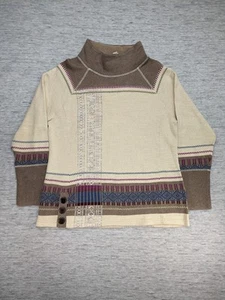 Maglione Orvis donna taglia L beige Fair Isle plaid collo cappuccio misto lana cashmere - Foto 1 di 11