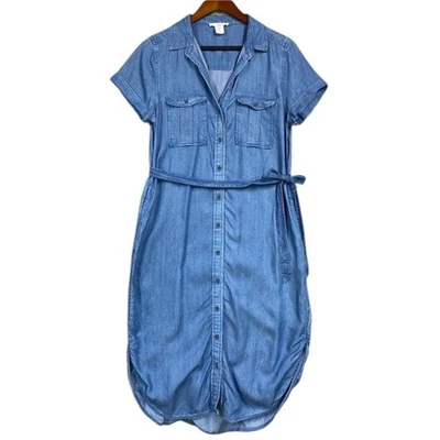 Lucky Brand Chambray Button Front Belted Shirt Dress Size M Blue - Image 1 of 4