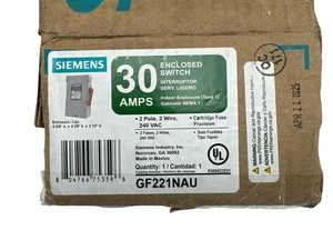 Siemens 30A General Duty Indoor Safety Switch 2 Pole 3 Wire Fusible GF221NAU (OB - Picture 1 of 8