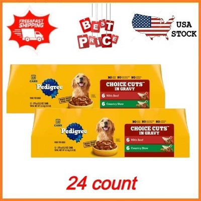 Pedigree Choice Corts in Gravy Beef 13,2 oz comida húmeda para perros 24 latas paquete múltiple Foto 1 de 4