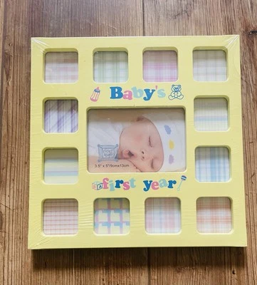 Marco de fotos sellado en plástico amarillo primer año del bebé 3,5 X 5 pulgadas Foto 1 de 3