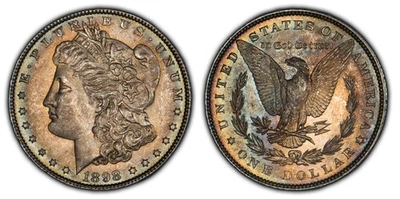 1898 $1 Morgan Silver Dollar - PQ Rainbow Toning - BU - D4094 - Image 1 of 4