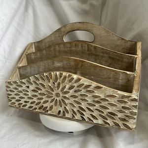 Hand Made Carved Wooden Letter Rack, Stationery Storage, Desk Tidy Indian - Picture 1 of 13