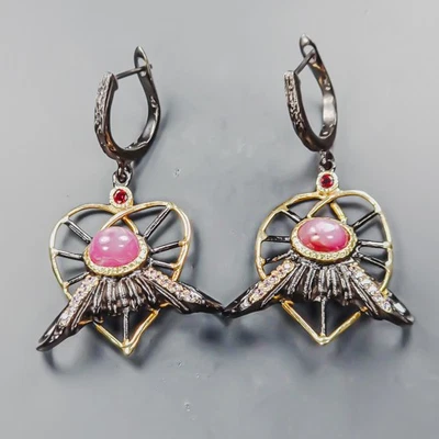 Pendientes de rubí únicos hechos a mano de plata de ley 925/E129169 Foto 1 de 4