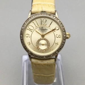 Affinity Diamonds Watch Women 26mm Gold Tone Sterling Silver Leather New Battery - Picture 1 of 16