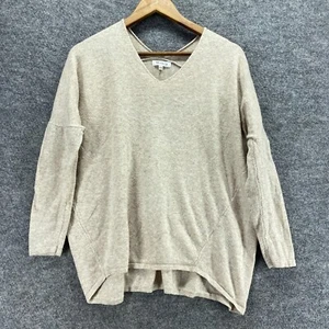 Miracle Sweater Pullover Women S/M Beige Knit V-Neck Long Sleeve Cotton Casual - Picture 1 of 9