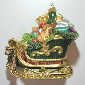 FITZ AND FLOYD  Blown Glass Florentine Christmas Sleigh With Toy Bag Ornament - Picture 1 of 4