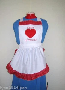 GIRLS "QUEEN OF HEARTS" COSTUME APRON Black/White or Red Made to order - Picture 1 of 4