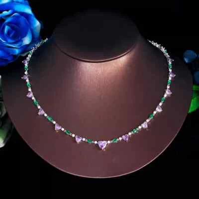 16 Ct Heart Cut Simulated Amethyst Pretty Tennis Necklace 14k White Gold Plated - Image 1 of 4