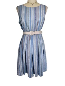 Tommy Hilfiger Women's Coastal Preppy Stripe Fabric Dress SZ 10 Blue Red Spring - Picture 1 of 9