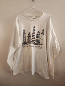 1998 Vicki Melhart Lighthouse Long Sleeve Tee Shirt Button Detail Vintage XXL - Bild 1 von 8