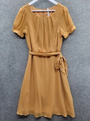 Vestido para mujer NY Collection PL marrón suricata manga corta cinturón punto suizo nuevo con etiquetas Foto 1 de 4