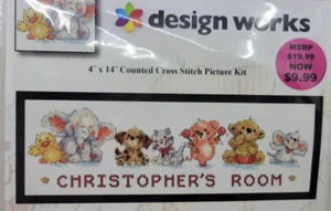 Kit de punto de cruz contado Design Works Playmates animales habitación infantil 4x14 - Imagen 1 de 5