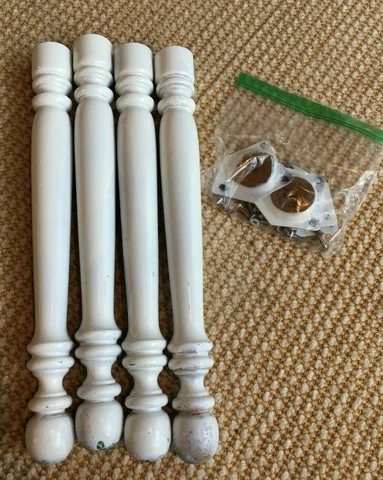 Vintage 50s-60s White Spindle Turned Coffee Table Legs Wood 15" w/Hardware! Cover
