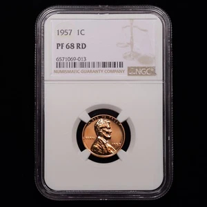 1957 Proof Lincoln Grano Centesimo 1c - NGC CLASSIFICATO PF 68 RD - Foto 1 di 4