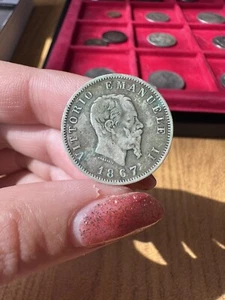 Coin Kingdom D’ Italy Vittorio Emanuele II 1 Lyre Emblem 1867 Milano Pm - Bild 1 von 2